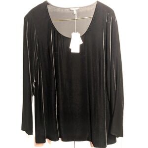 Eileen Fisher Shirt Women 2XL Black Washable Stretch Velvet Scoop Neck Tunic NWT